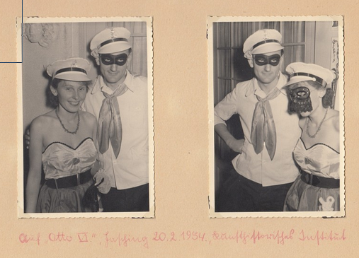 Dr. Eva Strommenger-Nagel auf Faschingsfeier, 1954