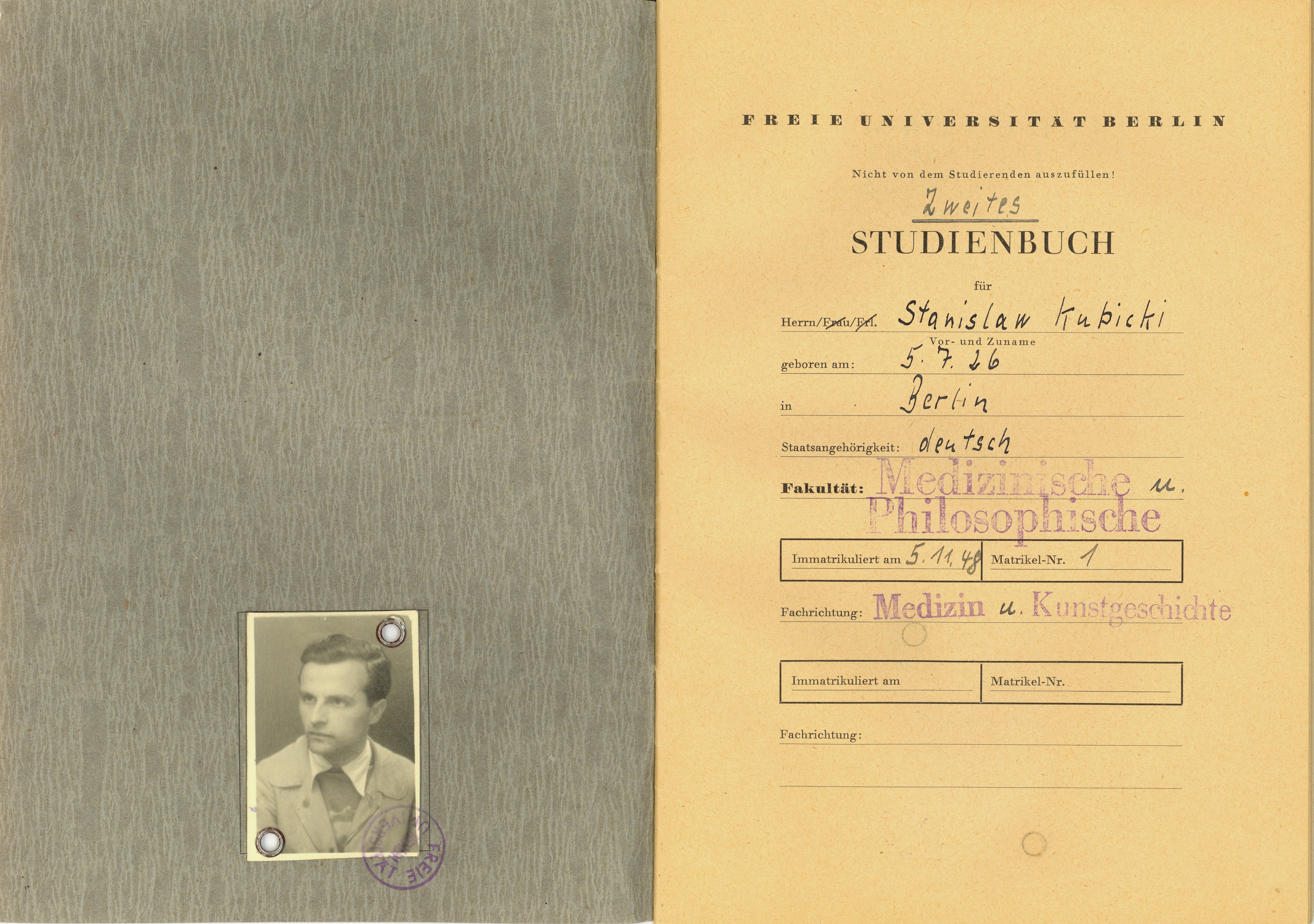 Studienbuch von Stanislaw Karol Kubicki